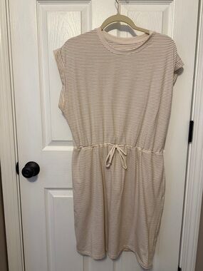 Women’s A New Day Beige Striped Drawstring Midi Dress